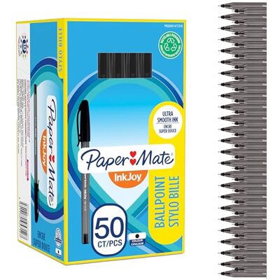 Paper Mate InkJoy 100ST Cap Stylo Bille Pointe Moyenne (1,0 mm) Noir Lot de 50 Paper Mate InkJoy 100ST Cap Stylo Bille Pointe Moyenne (1,0 mm) Noir Lot de 50