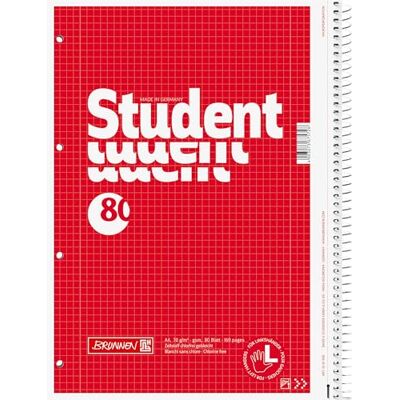 BRUNNEN Cahier d'étudiant pour gaucher A4, linéature 28, 80 feuilles, rouge BRUNNEN Cahier d'étudiant pour gaucher A4, linéature 28, 80 feuilles, rouge