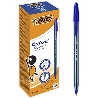 BIC Cristal Exact Stylos-Bille Pointe Aiguille (0,7 mm) Bleu, Boîte de 20 BIC Cristal Exact Stylos-Bille Pointe Aiguille (0,7 mm) Bleu, Boîte de 20