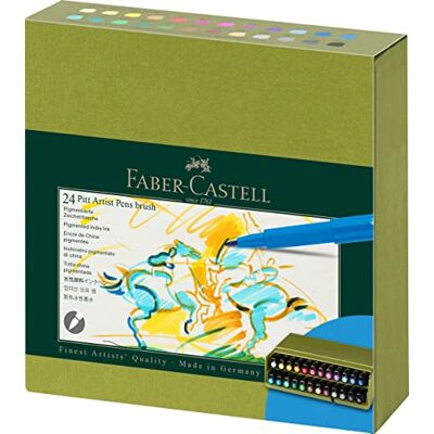 Faber-Castell Art & Graphic Pitt Artist Pen Brush Stylo à encre indienne, Multicolore, Boîte de 24, pour l'art, l'artisanat, le dessin, les croquis, la maison, l'école, l'université, le coloriage Faber-Castell Art & Graphic Pitt Artist Pen Brush Stylo à encre indienne, Multicolore, Boîte de 24, pour l'art, l'artisanat, le dessin, les croquis, la maison, l'école, l'université, le coloriage