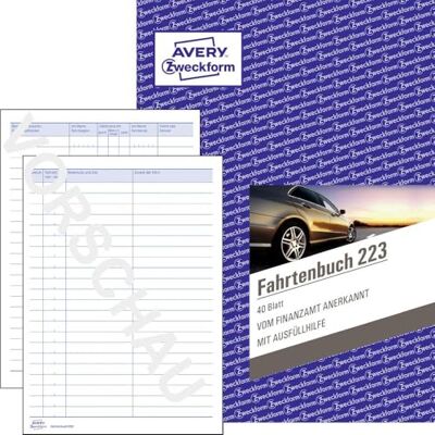 Avery Carnet de bord 223 (pour voiture, reconnu par le bureau des impôts, A5, 80 pages 858 voyages, pour l'Allemagne et l'Autriche pour délimiter les trajets privés/professionnels) Avery Carnet de bord 223 (pour voiture, reconnu par le bureau des impôts, A5, 80 pages 858 voyages, pour l'Allemagne et l'Autriche pour délimiter les trajets privés/professionnels)
