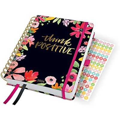 Sigel J4600 Jolie Agenda à spirales 2024, Flower Love, environ A5, couverture rigide, élastique, passant pour stylo, poche plaquée, 2 rubans à dessin, 240 pages, en papier durable, planificateur Sigel J4600 Jolie Agenda à spirales 2024, Flower Love, environ A5, couverture rigide, élastique, passant pour stylo, poche plaquée, 2 rubans à dessin, 240 pages, en papier durable, planificateur