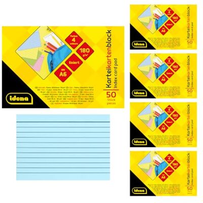 Idena 90281 Lot de 250 cartes, au format A6, lignées, en papier FSC Mix 180 g/m², en 4 couleurs, pour l'école et le bureau Idena 90281 Lot de 250 cartes, au format A6, lignées, en papier FSC Mix 180 g/m², en 4 couleurs, pour l'école et le bureau