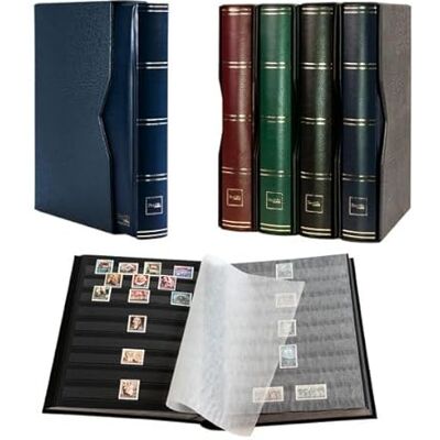 Prophila Collection Album de timbres 64 pages noires matelassées avec cassette et couverture bleue Prophila Collection Album de timbres 64 pages noires matelassées avec cassette et couverture bleue