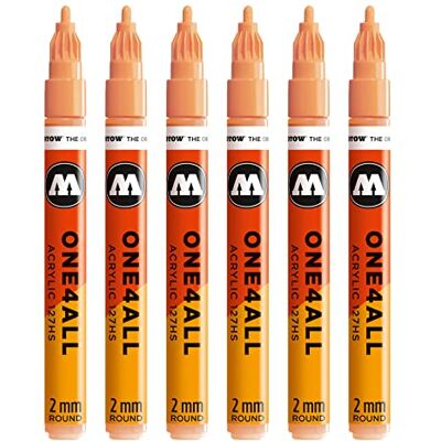 Molotow Lot de 6 marqueurs acrylique One4All 127HS (pointe de 2 mm, très couvrante et permanente, résistants aux UV, pour presque tous les supports) 117 Pêche pastel Molotow Lot de 6 marqueurs acrylique One4All 127HS (pointe de 2 mm, très couvrante et permanente, résistants aux UV, pour presque tous les supports) 117 Pêche pastel
