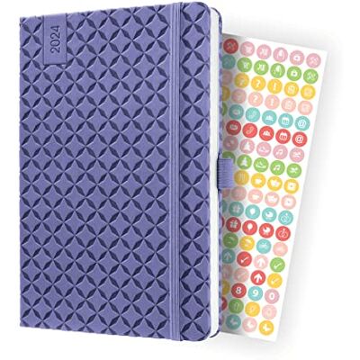 Sigel J4125 Jolie Agenda semainier 2024, format A5, couverture rigide, élastique, passant pour stylo, poche plaquée, 174 pages, en papier durable, violet Sigel J4125 Jolie Agenda semainier 2024, format A5, couverture rigide, élastique, passant pour stylo, poche plaquée, 174 pages, en papier durable, violet