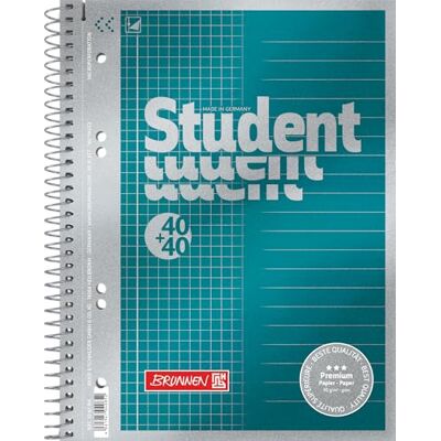 BRUNNEN College Block Premium Student « DUO » A5 à carreaux/ligné, 80 feuilles, bleu pétrole BRUNNEN College Block Premium Student « DUO » A5 à carreaux/ligné, 80 feuilles, bleu pétrole
