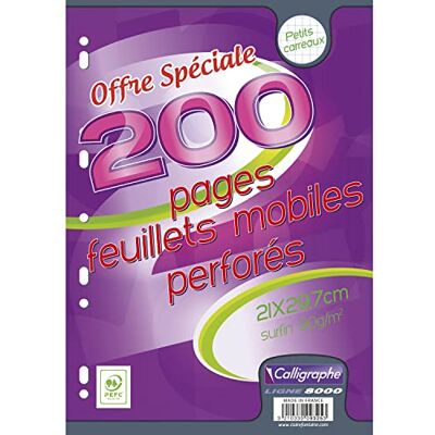 Calligraphe 9325C (gamme scolaire Clairefontaine) Un paquet de Feuillets Mobiles sous film A4 21x29,7 cm 200 pages Petits carreaux papier blanc 90g Pour Classeur 32x26 cm minimum Calligraphe 9325C (gamme scolaire Clairefontaine) Un paquet de Feuillets Mobiles sous film A4 21x29,7 cm 200 pages Petits carreaux papier blanc 90g Pour Classeur 32x26 cm minimum