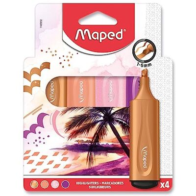 Maped 4 Surligneurs Fluo Peps à Pointe Biseautée Durée Longue pour Usage Scolaire et Professionnel Encre Pastel, Fluo et Paillettes Thème Sunset Rose/Violet Maped 4 Surligneurs Fluo Peps à Pointe Biseautée Durée Longue pour Usage Scolaire et Professionnel Encre Pastel, Fluo et Paillettes Thème Sunset Rose/Violet
