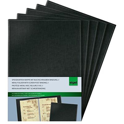 Sigel SM130 Lot de 5 Protège-menus avec reliure à vis, 24,5 x 34 x 1,5 cm, similicuir aspect lin, noir Sigel SM130 Lot de 5 Protège-menus avec reliure à vis, 24,5 x 34 x 1,5 cm, similicuir aspect lin, noir