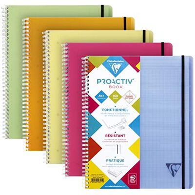 Clairefontaine 328171C Proactiv'Book Cahier-Trieur à Spirale Perforé A4+ 22,5x29,7 cm 160 Pages Détachables Grands Carreaux Cadrées Papier Blanc 90 g Couverture Polypro Couleur Aléatoire Clairefontaine 328171C Proactiv'Book Cahier-Trieur à Spirale Perforé A4+ 22,5x29,7 cm 160 Pages Détachables Grands Carreaux Cadrées Papier Blanc 90 g Couverture Polypro Couleur Aléatoire