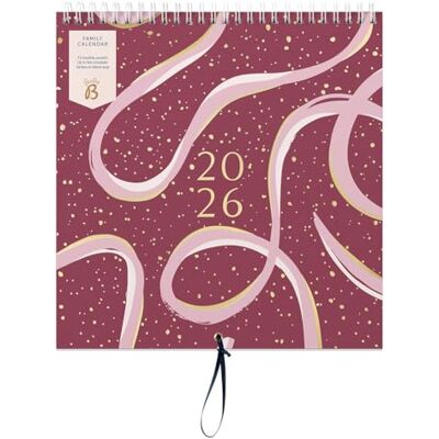Busy B Calendrier mural 2026 – Calendrier familial – Motif ruban bordeaux avec 5 colonnes et poches de rangement – Calendrier mensuel 2026 pour familles occupées avec autocollants à code couleur Busy B Calendrier mural 2026 – Calendrier familial – Motif ruban bordeaux avec 5 colonnes et poches de rangement – Calendrier mensuel 2026 pour familles occupées avec autocollants à code couleur