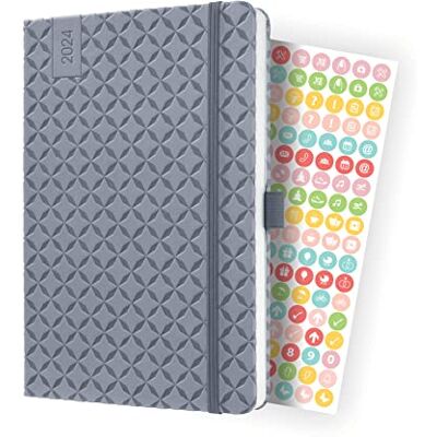 Sigel J4121 Jolie Agenda semainier 2024, env. A5, gris clair, couverture rigide, élastique, passant pour stylo, poche plaquée, 174 pages, en papier durable, agenda Sigel J4121 Jolie Agenda semainier 2024, env. A5, gris clair, couverture rigide, élastique, passant pour stylo, poche plaquée, 174 pages, en papier durable, agenda