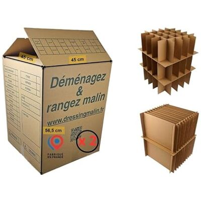Dressing Malin Kit de Déménagement Verres et Assiettes, 2 Cartons 114L double épaisseur, Séparateurs pour 75 Verres et 24 Assiettes, 45 x 45 x 56,5 cm avec intercalaires Dressing Malin Kit de Déménagement Verres et Assiettes, 2 Cartons 114L double épaisseur, Séparateurs pour 75 Verres et 24 Assiettes, 45 x 45 x 56,5 cm avec intercalaires