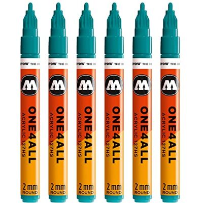 Molotow Lot de 6 marqueurs acrylique One4All 127HS (pointe de 2 mm, très couvrante et permanente, résistants aux UV, pour presque tous les supports) 206 Bleu lagon Molotow Lot de 6 marqueurs acrylique One4All 127HS (pointe de 2 mm, très couvrante et permanente, résistants aux UV, pour presque tous les supports) 206 Bleu lagon