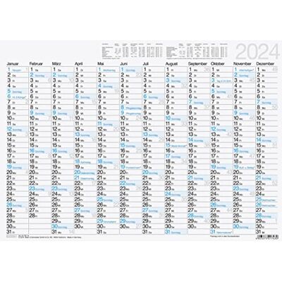 BRUNNEN Calendrier annuel 2024, 1 page = 12 mois, format A3, paysage, blanc BRUNNEN Calendrier annuel 2024, 1 page = 12 mois, format A3, paysage, blanc