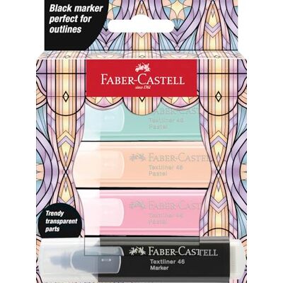 Faber-Castell 254694 Glassy Pastel Lot de 4 surligneurs avec marqueur noir pour enfants et adultes Faber-Castell 254694 Glassy Pastel Lot de 4 surligneurs avec marqueur noir pour enfants et adultes