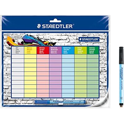 Staedtler Calendrier Lumocolor, auto-adhésif et réutilisable, effaçable à sec, inclus Lumocolor correctable bleu et noir, pince à broches, 641 SP2X Staedtler Calendrier Lumocolor, auto-adhésif et réutilisable, effaçable à sec, inclus Lumocolor correctable bleu et noir, pince à broches, 641 SP2X