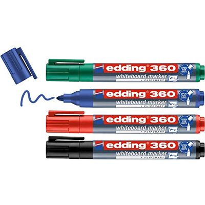 Edding Lot de 360 marqueurs pour tableau blanc – Couleurs colorées – 4 stylos pour tableau blanc – Pointe ronde 1,5-3 mm – Marqueur tableau effaçable – Pour tableau blanc, tableau magnétique, tableau mémo, notes de sketchnots, rechargeable Edding Lot de 360 marqueurs pour tableau blanc – Couleurs colorées – 4 stylos pour tableau blanc – Pointe ronde 1,5-3 mm – Marqueur tableau effaçable – Pour tableau blanc, tableau magnétique, tableau mémo, notes de sketchnots, rechargeable