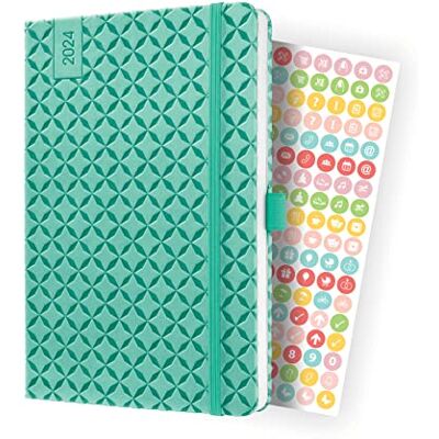 Sigel J4127 Jolie Agenda semainier 2024 Format A5 Vert menthe, couverture rigide, bande élastique, passant pour stylo, poche à pochette, 174 pages, certifié FSC Sigel J4127 Jolie Agenda semainier 2024 Format A5 Vert menthe, couverture rigide, bande élastique, passant pour stylo, poche à pochette, 174 pages, certifié FSC