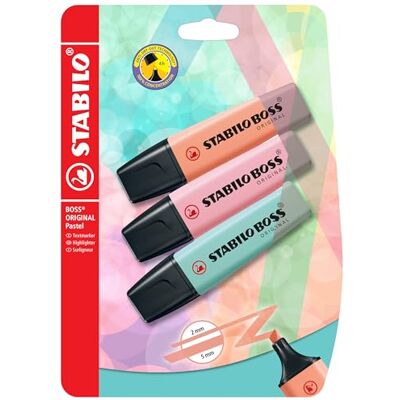 STABILO Surligneur BOSS ORIGINAL Pastel blister x 3 surligneurs pastel pêche + rose + turquoise STABILO Surligneur BOSS ORIGINAL Pastel blister x 3 surligneurs pastel pêche + rose + turquoise