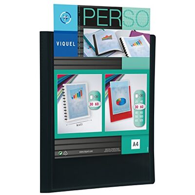 Viquel – Porte vues Personnalisable 60 Vues (30 pochettes) ESSENTIEL – Reliure en polypropylène Résistant – Couleur Noire – Format A4 Viquel – Porte vues Personnalisable 60 Vues (30 pochettes) ESSENTIEL – Reliure en polypropylène Résistant – Couleur Noire – Format A4