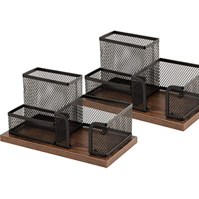 ASIFMTHOT Lot de 2 porte-stylos en bois antique et maille pour fournitures de bureau, paniers de rangement pour accessoires de bureau avec porte-notes adhésives, 3 compartiments (2 pièces, noir) ASIFMTHOT Lot de 2 porte-stylos en bois antique et maille pour fournitures de bureau, paniers de rangement pour accessoires de bureau avec porte-notes adhésives, 3 compartiments (2 pièces, noir)