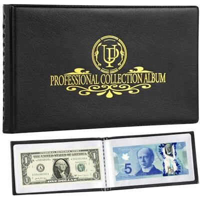 Uncle Paul AN04BK Album de collection de billets à 40 pochettes – 20 feuilles transparentes pour ranger l'argent du monde, fournitures de collection pour cartes à collectionner, timbres, billets, billets (noir) Uncle Paul AN04BK Album de collection de billets à 40 pochettes – 20 feuilles transparentes pour ranger l'argent du monde, fournitures de collection pour cartes à collectionner, timbres, billets, billets (noir)