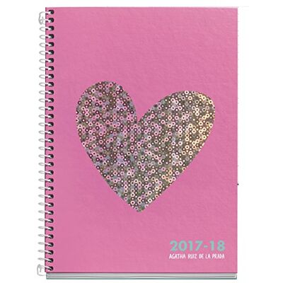 Agatha Ruiz De La Prada 270008 Agenda scolaire semainier Plus 155 x 215 mm Motif cœur pailleté Agatha Ruiz De La Prada 270008 Agenda scolaire semainier Plus 155 x 215 mm Motif cœur pailleté