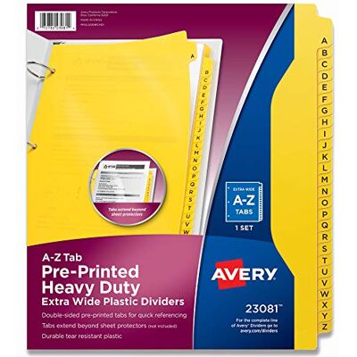 Avery robuste Plastique industrielle cloisons de séparation, 26 onglets A-Z, Jaune (23081) Avery robuste Plastique industrielle cloisons de séparation, 26 onglets A-Z, Jaune (23081)