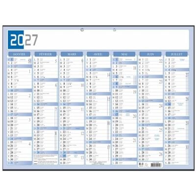 EXACOMPTA Calendrier Bicolore Semestriel 43x33,5cm Bleu et gris 2027 13 mois, Impression Recto Verso, Perforation pour fixation murale, Fabriqué en France EXACOMPTA Calendrier Bicolore Semestriel 43x33,5cm Bleu et gris 2027 13 mois, Impression Recto Verso, Perforation pour fixation murale, Fabriqué en France