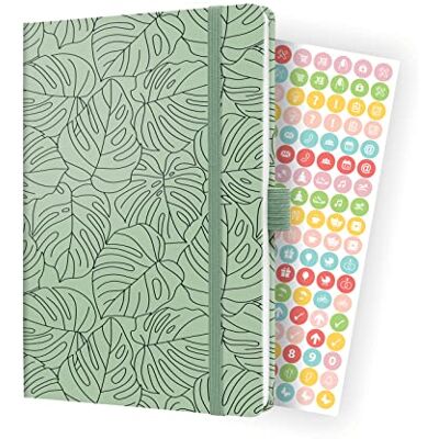 Sigel J4353 Jolie Agenda semainier 2024, vert Monstera, environ A5, couverture rigide, élastique, passant pour stylo, poche plaquée, 174 pages, en papier durable, agenda Sigel J4353 Jolie Agenda semainier 2024, vert Monstera, environ A5, couverture rigide, élastique, passant pour stylo, poche plaquée, 174 pages, en papier durable, agenda