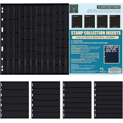 Uncle Paul Pochettes de timbres postaux – 12 feuilles/24 pages double face 5/6/7/8 rangées pour classeur IS01MX112 Uncle Paul Pochettes de timbres postaux – 12 feuilles/24 pages double face 5/6/7/8 rangées pour classeur IS01MX112