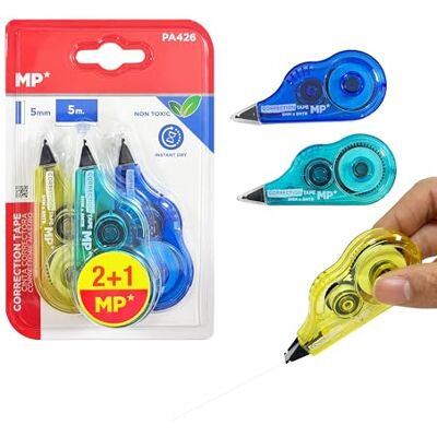 MP Lot de 3 rouleaux correcteurs souris, 5 m x 5 mm, ruban correcteur précis, effaçable immédiatement, pour bureau, bureau à domicile ou école, coacts MP Lot de 3 rouleaux correcteurs souris, 5 m x 5 mm, ruban correcteur précis, effaçable immédiatement, pour bureau, bureau à domicile ou école, coacts