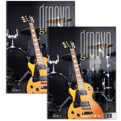 Staufen VIVIT Bloc-notes Groove it Guitare – 2 blocs de 80 feuilles chacun, linéature 28 (carreaux de 5 mm avec marges), format A4, quadrillage 4 voies, papier 70 g/m² Staufen VIVIT Bloc-notes Groove it Guitare – 2 blocs de 80 feuilles chacun, linéature 28 (carreaux de 5 mm avec marges), format A4, quadrillage 4 voies, papier 70 g/m²