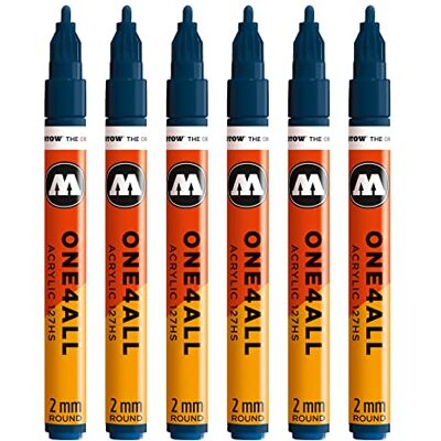 Molotow Lot de 6 marqueurs acrylique One4All 127HS Pointe de 2 mm, très couvrante et permanente, résistants aux UV, pour presque tous les supports Bleu pétrole 027 Molotow Lot de 6 marqueurs acrylique One4All 127HS Pointe de 2 mm, très couvrante et permanente, résistants aux UV, pour presque tous les supports Bleu pétrole 027
