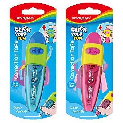 KEYROAD Ruban correcteur rétractable Couleur bleue ou verte Application à sec Mécanisme de poussée Prise en main confortable Correcteur de stylo Idéal comme matériel scolaire KEYROAD Ruban correcteur rétractable Couleur bleue ou verte Application à sec Mécanisme de poussée Prise en main confortable Correcteur de stylo Idéal comme matériel scolaire