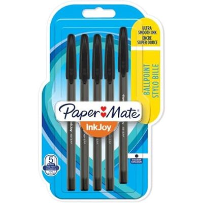 Paper Mate InkJoy 100ST stylos bille avec bouchon pointe fine (0,7 mm) noir lot de 5 Paper Mate InkJoy 100ST stylos bille avec bouchon pointe fine (0,7 mm) noir lot de 5