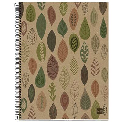 Miquelrius 2934 Carnet 100% recyclé, 4 bandes colorées, format A4, 120 feuilles avec rayures horizontales de 7 mm, papier 80 g, 4 perforations, couverture en carton recyclé, motif écofeuilles Miquelrius 2934 Carnet 100% recyclé, 4 bandes colorées, format A4, 120 feuilles avec rayures horizontales de 7 mm, papier 80 g, 4 perforations, couverture en carton recyclé, motif écofeuilles