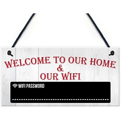 RED OCEAN Panneau noir à suspendre avec mot de passe « Welcome To Our Home & Wifi » RED OCEAN Panneau noir à suspendre avec mot de passe « Welcome To Our Home & Wifi »