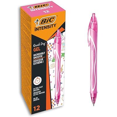 BIC Gel-ocity Quick Dry Stylos-Gel Rétractables Pointe Moyenne (0,7 mm) Rose, Boîte de 12 BIC Gel-ocity Quick Dry Stylos-Gel Rétractables Pointe Moyenne (0,7 mm) Rose, Boîte de 12