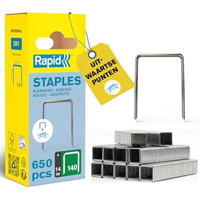 Rapid tackernieten No. 140, 14 mm, 648 stuks met zaagsnede Gegalvaniseerd staal met breder oplegvlak; zaagsnede; voor folie, isolatie en hout; No. 140 (G / 11 / T50) Rapid tackernieten No. 140, 14 mm, 648 stuks met zaagsnede Gegalvaniseerd staal met breder oplegvlak; zaagsnede; voor folie, isolatie en hout; No. 140 (G / 11 / T50)