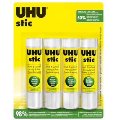 UHU Stic Lot de 4 bâtons de colle sans solvant 98 % d'ingrédients naturels Colle pour enfants, arts et artisanat, bureau, maison, école Blanc 21 g UHU Stic Lot de 4 bâtons de colle sans solvant 98 % d'ingrédients naturels Colle pour enfants, arts et artisanat, bureau, maison, école Blanc 21 g