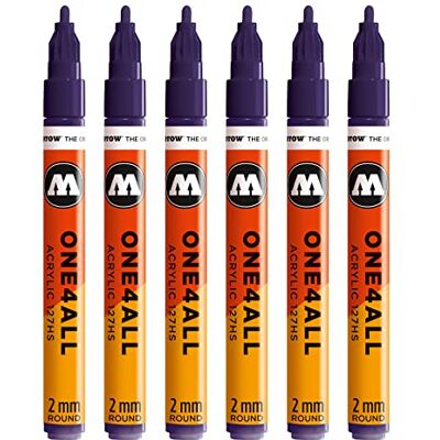 Molotow Lot de 6 marqueurs acrylique One4All 127HS Pointe de 2 mm, très couvrante et permanente, résistants aux UV, pour presque toutes les surfaces) 043 Violet foncé Molotow Lot de 6 marqueurs acrylique One4All 127HS Pointe de 2 mm, très couvrante et permanente, résistants aux UV, pour presque toutes les surfaces) 043 Violet foncé