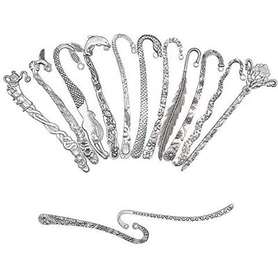 HOSTK Lot de 10 marque-pages en métal sculpté avec crochets en argent tibétain antique (environ 120 mm) HOSTK Lot de 10 marque-pages en métal sculpté avec crochets en argent tibétain antique (environ 120 mm)