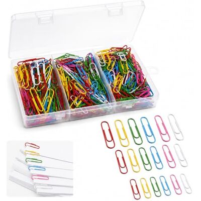Carehabi Lot de 400 trombones multicolores 28 mm, 33 mm, 50 mm Trombones revêtus et trombones dans une boîte de rangement transparente pour bureau, l'école et la maison Carehabi Lot de 400 trombones multicolores 28 mm, 33 mm, 50 mm Trombones revêtus et trombones dans une boîte de rangement transparente pour bureau, l'école et la maison