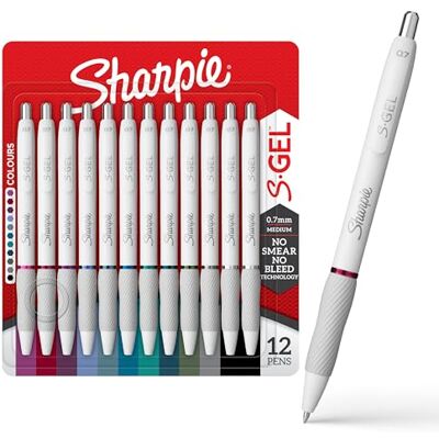 Sharpie S-Gel Stylos à encre gel pour écriture Pointe moyenne (0,7 mm) Couleurs d'encre assorties Corps blanc nacré 12 pièces Sharpie S-Gel Stylos à encre gel pour écriture Pointe moyenne (0,7 mm) Couleurs d'encre assorties Corps blanc nacré 12 pièces