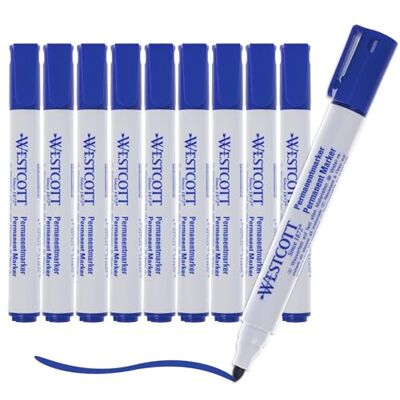 Westcott E-713007 00 Lot de 10 marqueurs permanents à pointe ogive de 1,5 à 3,0 mm Bleu Westcott E-713007 00 Lot de 10 marqueurs permanents à pointe ogive de 1,5 à 3,0 mm Bleu