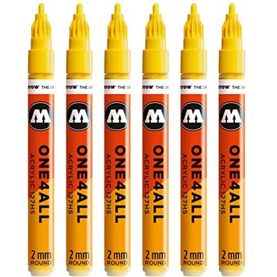 Molotow Lot de 6 marqueurs acrylique One4All 127HS (pointe de 2 mm, très couvrante et permanente, résistants aux UV, pour presque tous les supports) 006 Jaune zinc Molotow Lot de 6 marqueurs acrylique One4All 127HS (pointe de 2 mm, très couvrante et permanente, résistants aux UV, pour presque tous les supports) 006 Jaune zinc