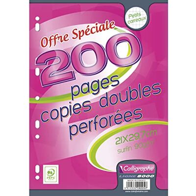 Calligraphe 9225C (gamme scolaire Clairefontaine) Un paquet de copies doubles perforées sous film A4 21x29,7 cm 200 pages Petits carreaux papier blanc 90g Pour Classeur 32x26 cm minimum Calligraphe 9225C (gamme scolaire Clairefontaine) Un paquet de copies doubles perforées sous film A4 21x29,7 cm 200 pages Petits carreaux papier blanc 90g Pour Classeur 32x26 cm minimum